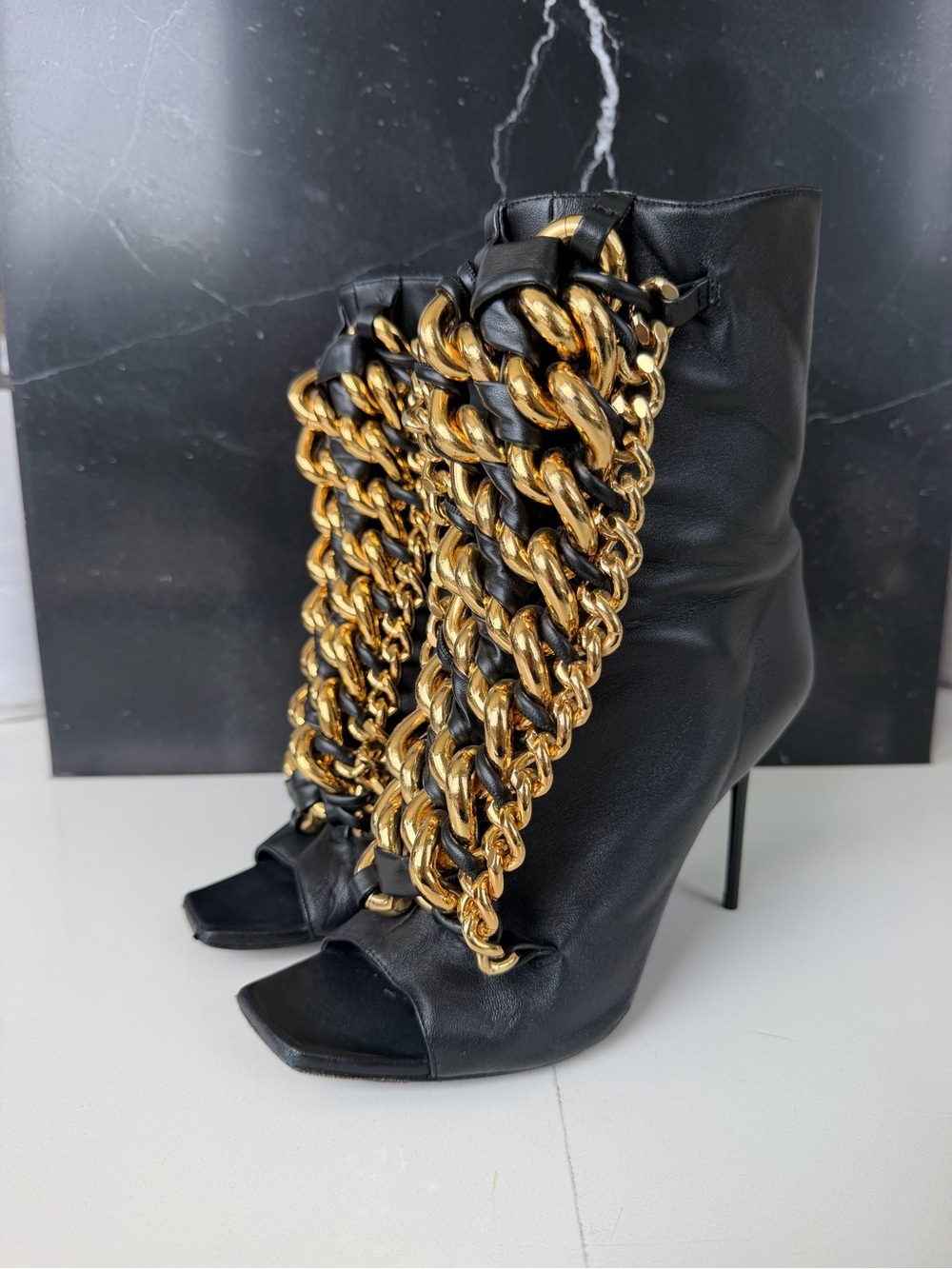 Balmain Chain-Embellished Open-Toe Booties - Picture 3 of 5